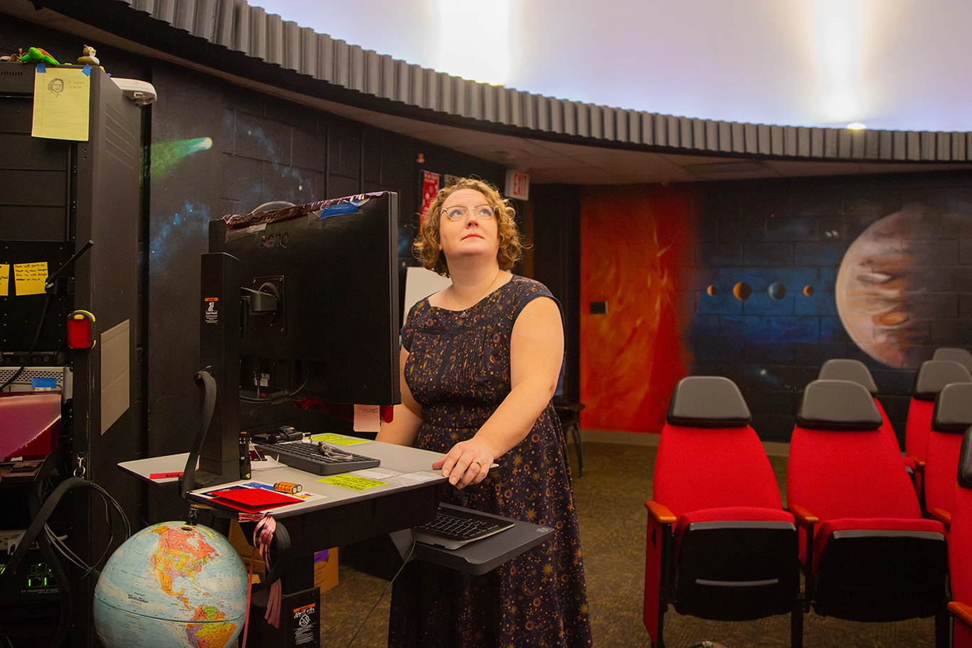Sara at planetarium production board