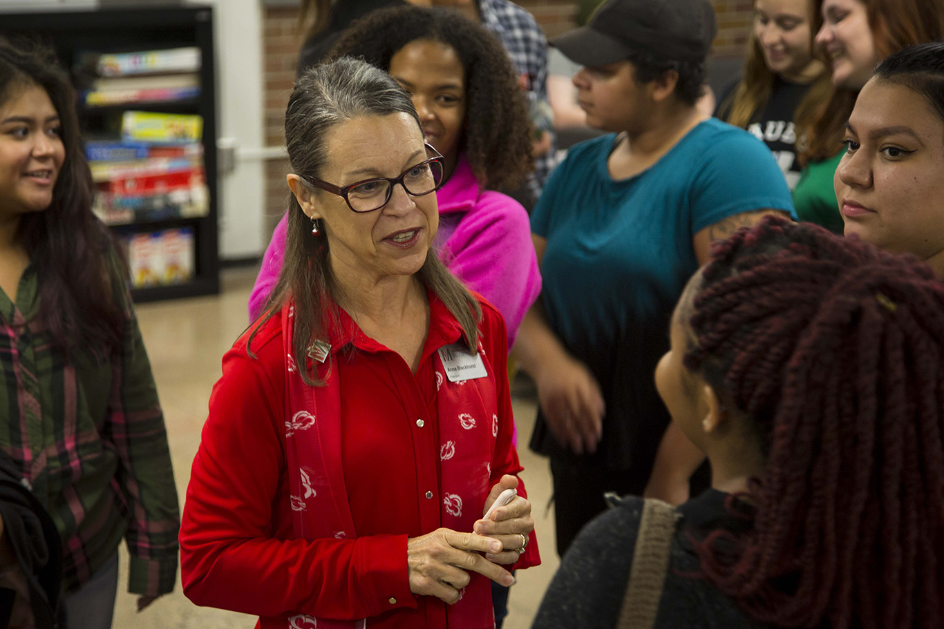 President Anne Blackhurst Talking with Students